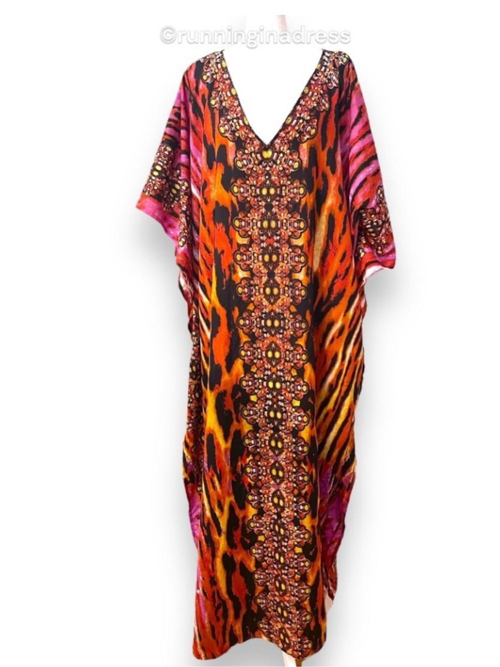 Jessica Taylor Kaftan Dress One Size NWT Animal Print Boho Maxi Beach Coverup - Picture 2 of 10